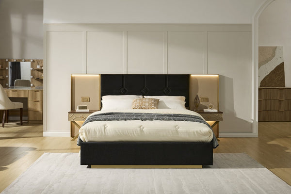 English Elm Luxurious Queen Velvet Platform Bed with Tufted Headboard and Integrated Floating Nightstands W1793S00036
