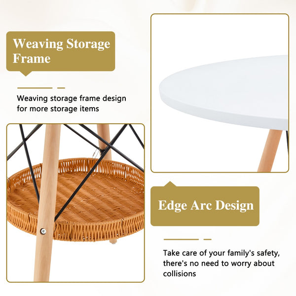 English Elm 31.5-inch Round Dining Table Solid Legs Woven Basket Storage Compact Modern Minimalist White,Wood W1151P431133