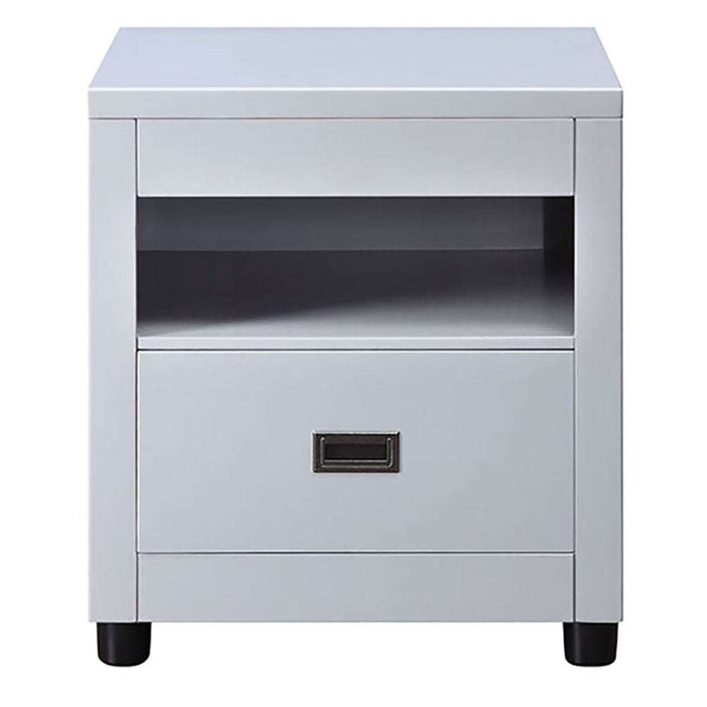 English Elm Dove Grey Storage End Table with Dovetail Drawer, Top Compartment & Round Legs for Durable Style B062P189192