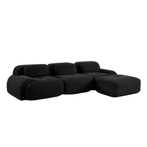 English Elm L-shaped Modular Corduroy Sectional Sofa Ergonomic Low Profile Living Room Seating Black W714S01276