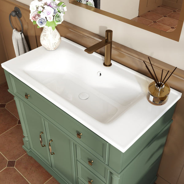 English Elm 35.6" Freestanding Bathroom Vanity with Roman Column Base and Ceramic Integrated Sink W1801S00008
