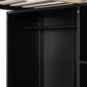 English Elm Full Size Gaming Loft Bed with Rgb Lighting Integrated Desk and Open Wardrobe N820S00073J