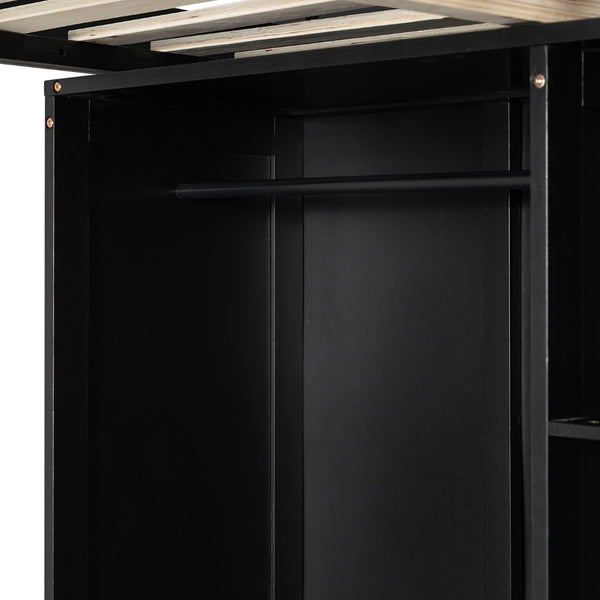 English Elm Full Size Gaming Loft Bed with Rgb Lighting Integrated Desk and Open Wardrobe N820S00073J