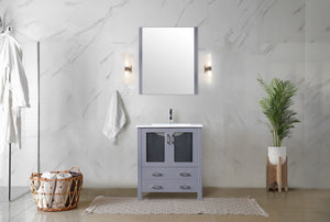 English Elm Dark Grey Bath Vanity Set With White Ceramic Top, Chrome Faucet & Matching 28" Mirror For Style & Storage B2731S01286
