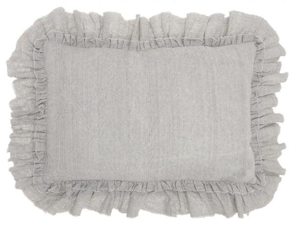 Homeroots 16" X 24" Gray Pillow With Ruffled Edges   386190