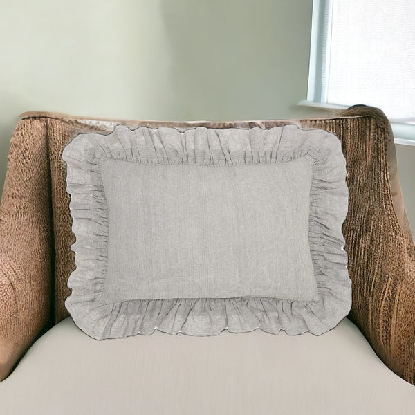 Homeroots 16" X 24" Gray Pillow With Ruffled Edges   386190