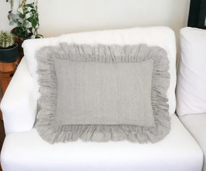 Homeroots 16" X 24" Gray Pillow With Ruffled Edges   386190