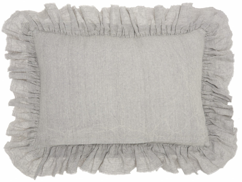 Homeroots 16" X 24" Gray Pillow With Ruffled Edges   386190