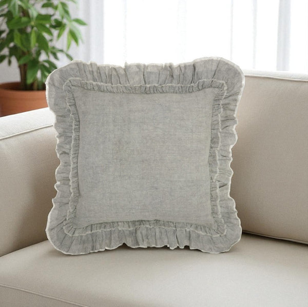 HomeRoots 24" Light Gray Decorative Pillow with Ruffled Edges - Soft, Textured Accent for Stylish Living Spaces 386191