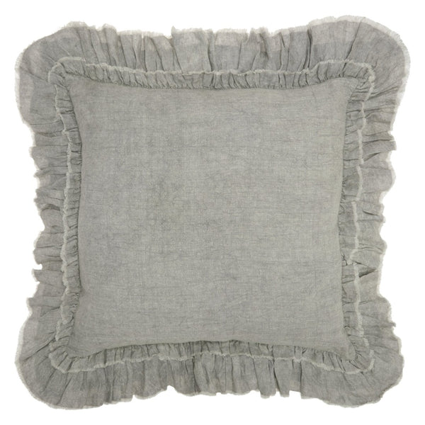 HomeRoots 24" Light Gray Decorative Pillow with Ruffled Edges - Soft, Textured Accent for Stylish Living Spaces 386191