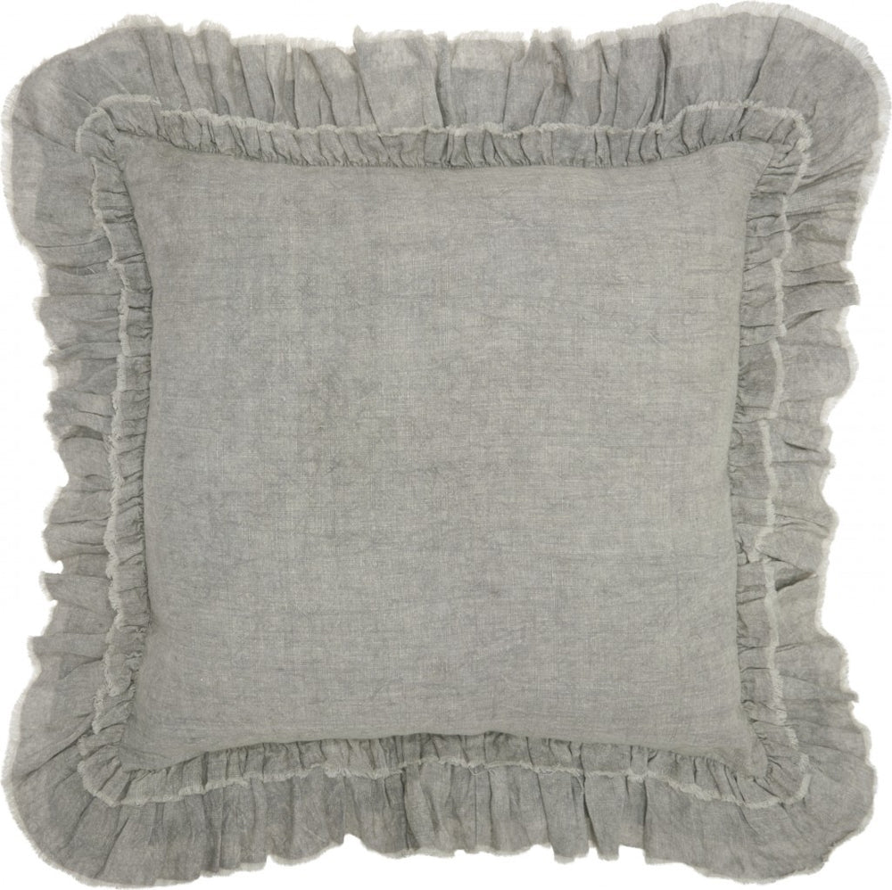 Homeroots 24" Light Gray Pillow With Ruffled Edges   386191