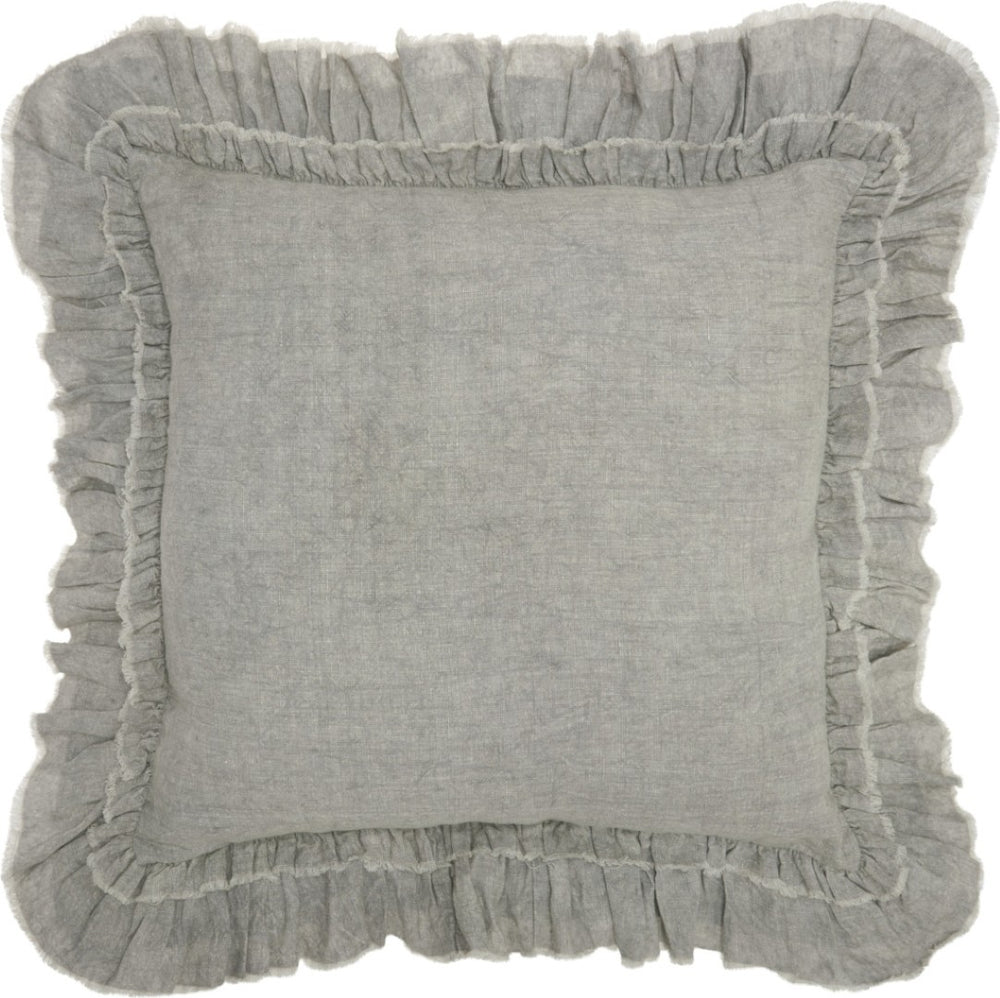 HomeRoots 24" Light Gray Decorative Pillow with Ruffled Edges - Soft, Textured Accent for Stylish Living Spaces 386191