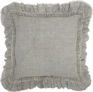 HomeRoots 24" Light Gray Decorative Pillow with Ruffled Edges - Soft, Textured Accent for Stylish Living Spaces 386191