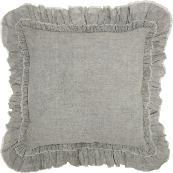 HomeRoots 24" Light Gray Decorative Pillow with Ruffled Edges - Soft, Textured Accent for Stylish Living Spaces 386191