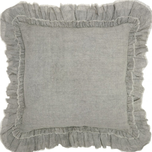 Homeroots 24" Light Gray Pillow With Ruffled Edges   386191