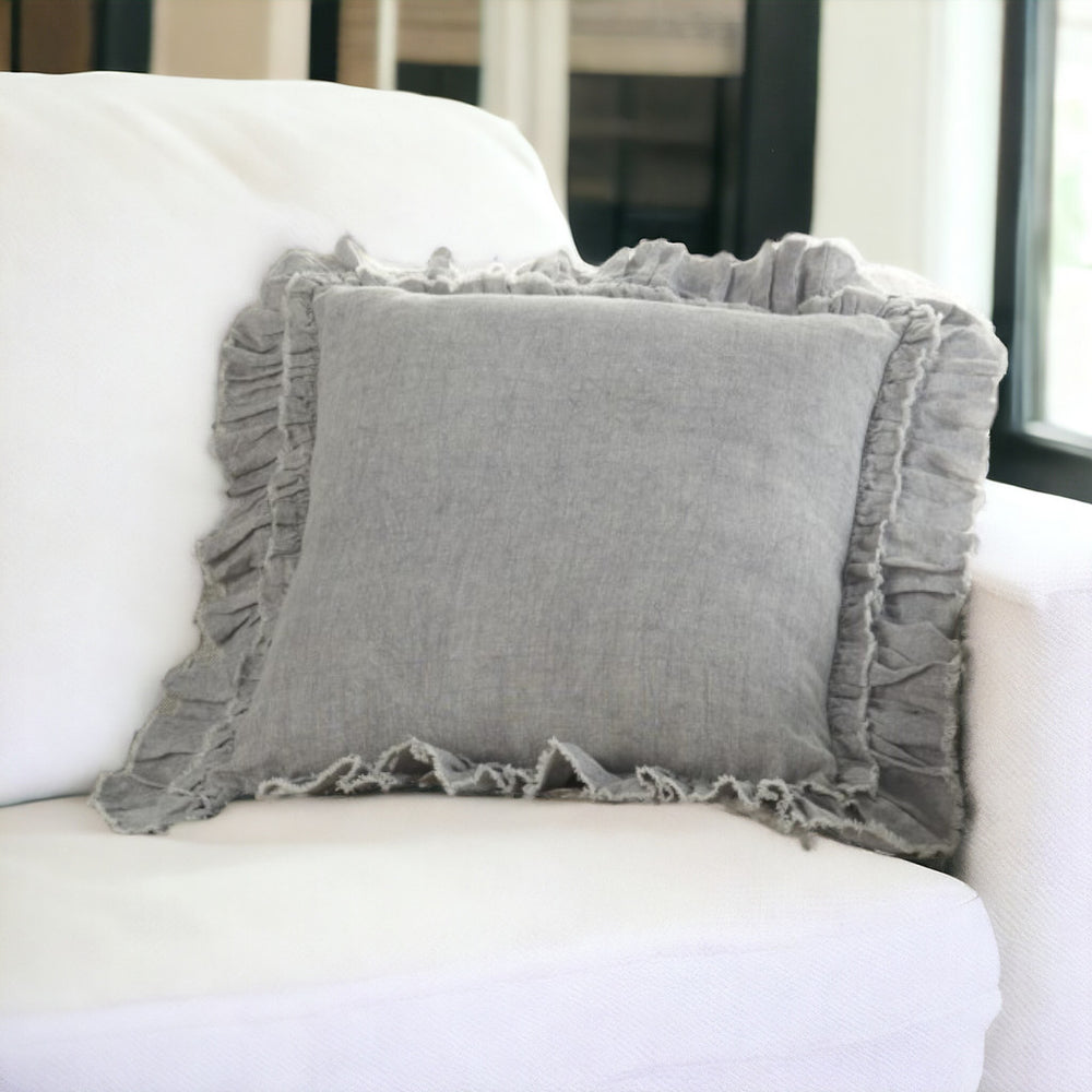Homeroots 24" Light Gray Pillow With Ruffled Edges   386191