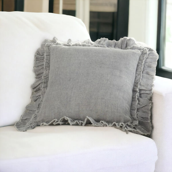 Homeroots 24" Light Gray Pillow With Ruffled Edges   386191