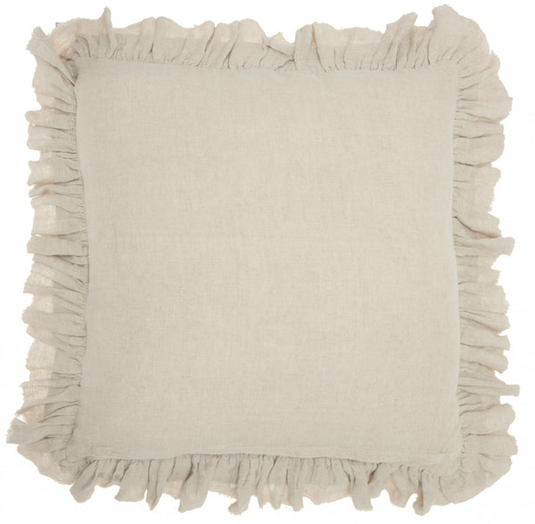 Homeroots 24" Beige Pillow With Ruffled Edges   386193
