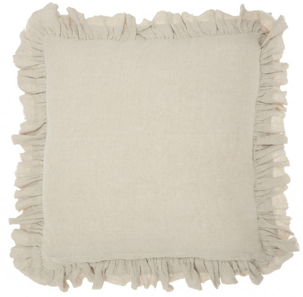 Homeroots 24" Beige Pillow With Ruffled Edges   386193
