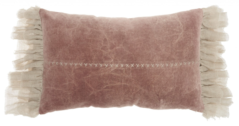 Homeroots Wide Tasseled Marble Pink Lumbar Pillow   386194