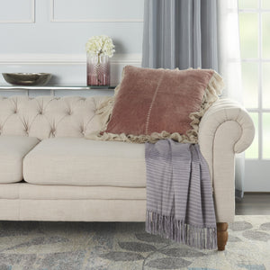 Homeroots Wide Tasseled Marble Pink Throw Pillow   386195