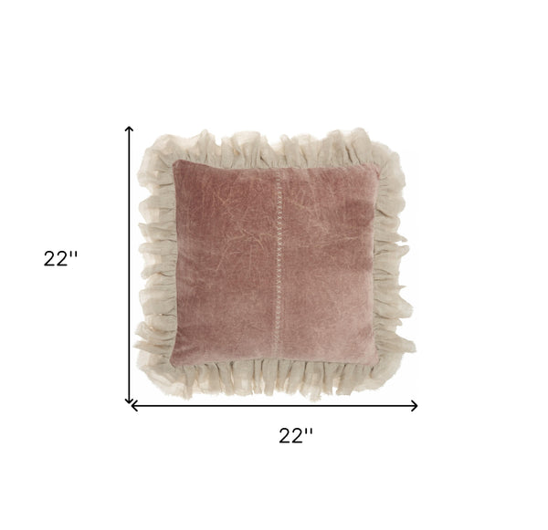 Homeroots Wide Tasseled Marble Pink Throw Pillow   386195