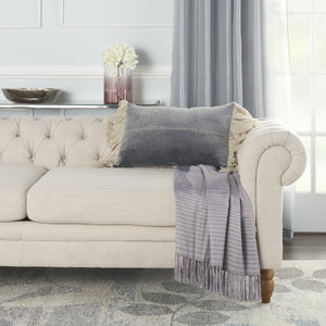 Homeroots 14" X 22" Steel Blue Pillow With Tassels Edges   386198