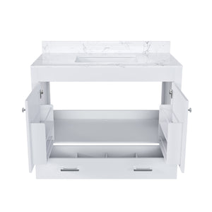 English Elm Modern 43" Bathroom Vanity With Carrara White Top, Soft-Close Drawer & Durable Mdf Cabinet Design W509S00139