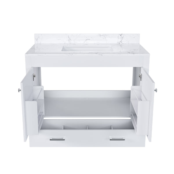 English Elm Modern 43" Bathroom Vanity With Carrara White Top, Soft-Close Drawer & Durable Mdf Cabinet Design W509S00139