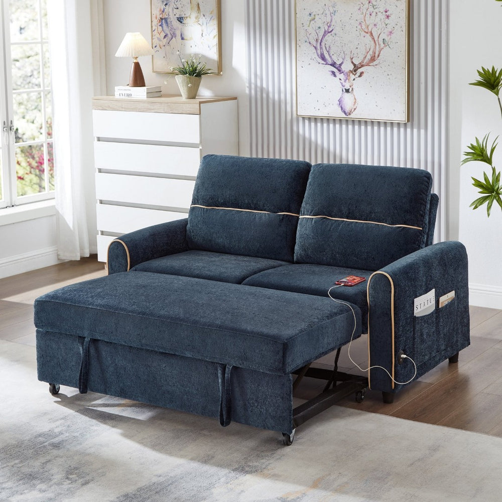English Elm Swivel Barrel Accent Chair Chenille Tufted Round Club Seat for Living Room Lounge Blue N719S002330C
