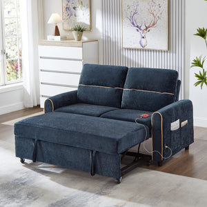 English Elm Swivel Barrel Accent Chair Chenille Tufted Round Club Seat for Living Room Lounge Blue N719S002330C