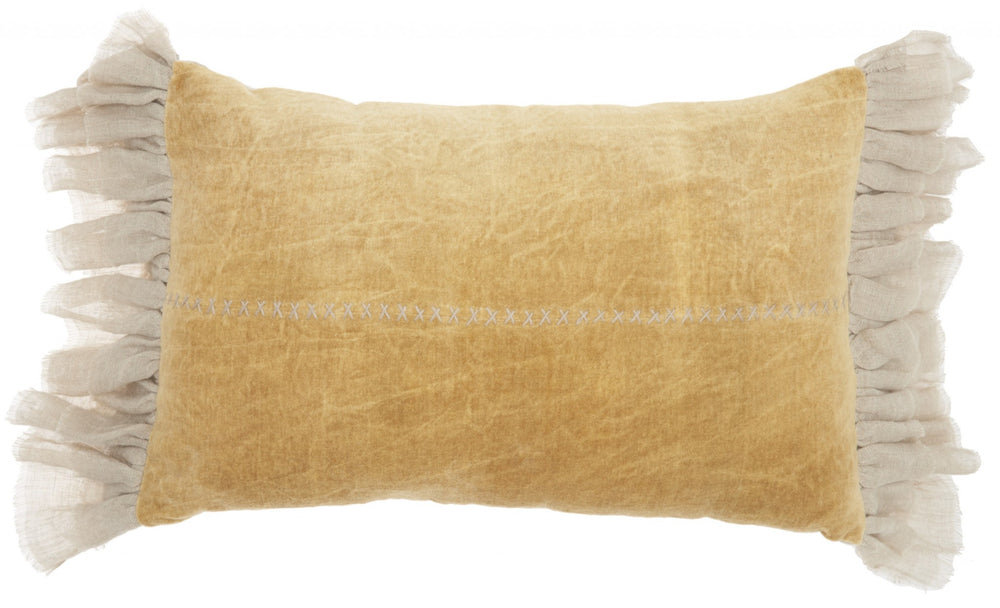 Homeroots Wide Tasseled Marble Yellow Lumbar Pillow   386200