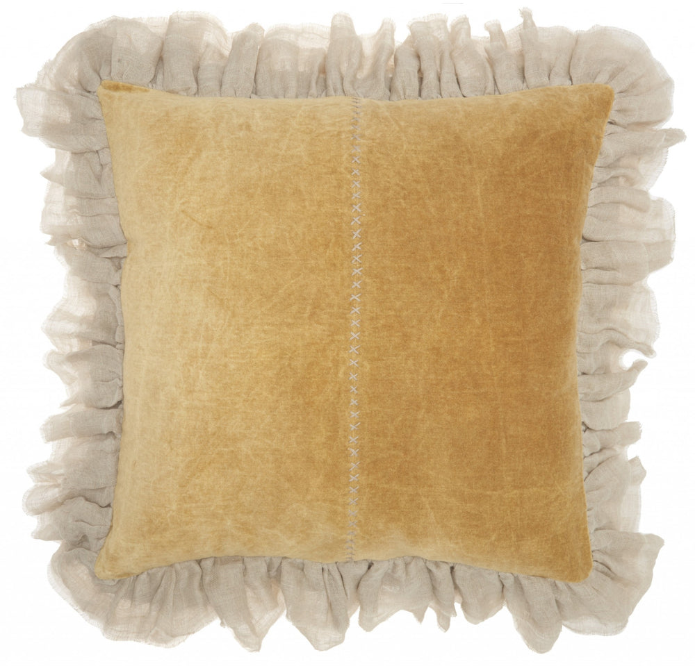 Homeroots Wide Tasseled Marble Yellow Throw Pillow   386201