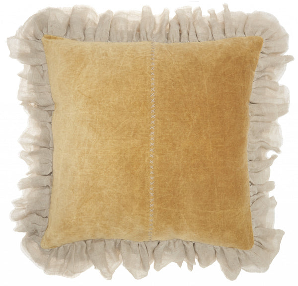 Homeroots Wide Tasseled Marble Yellow Throw Pillow   386201