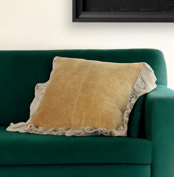 Homeroots Wide Tasseled Marble Yellow Throw Pillow   386201