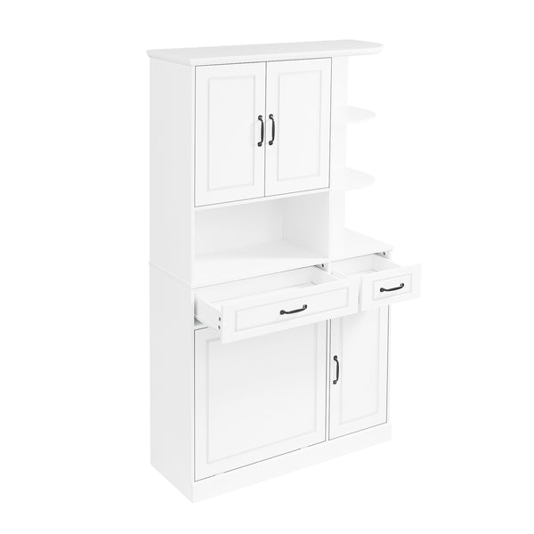 English Elm Tall Freestanding Organizer Cabinet with Tilt-Out Hamper, 2 Drawers, Adjustable Shelves, Modern White MDF Storage N725S352451K