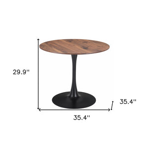 HomeRoots 35" Modern Steel Pedestal Base Dining Table with Round Wood Top for Stylish Dining & Workspaces 386244