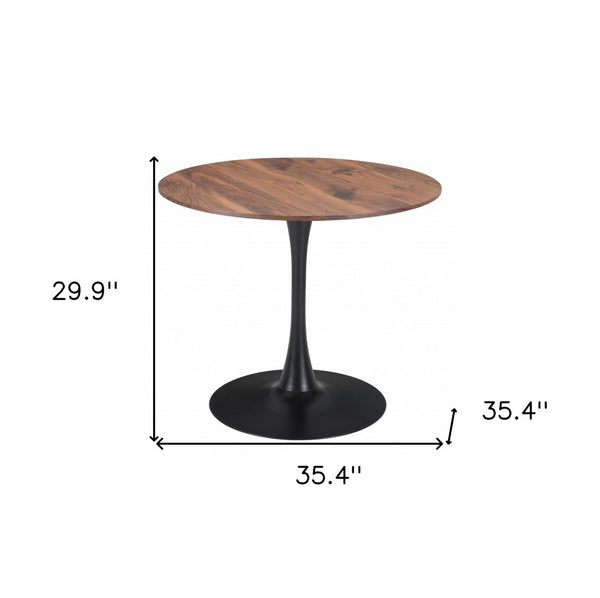 HomeRoots 35" Modern Steel Pedestal Base Dining Table with Round Wood Top for Stylish Dining & Workspaces 386244