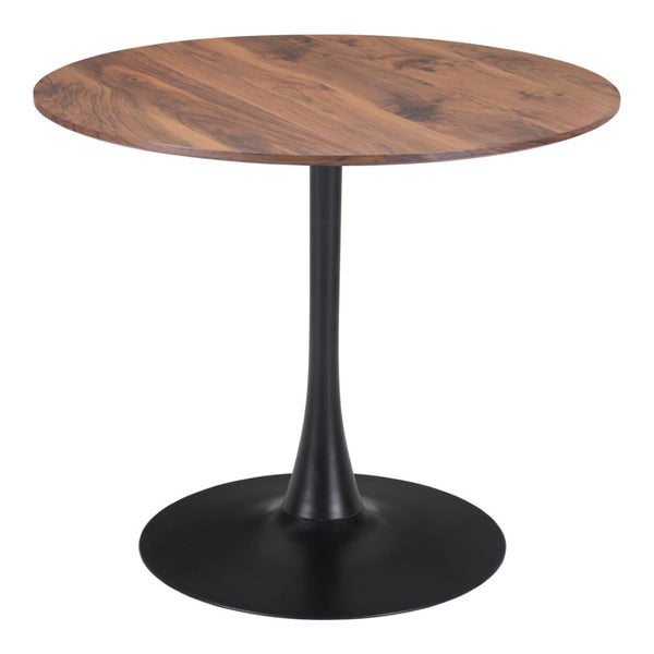 HomeRoots 35" Modern Steel Pedestal Base Dining Table with Round Wood Top for Stylish Dining & Workspaces 386244