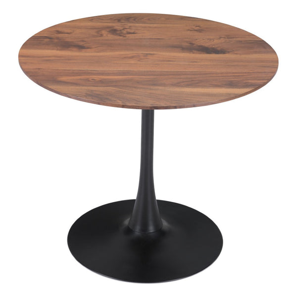 HomeRoots 35" Modern Steel Pedestal Base Dining Table with Round Wood Top for Stylish Dining & Workspaces 386244