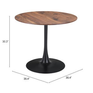 HomeRoots 35" Modern Steel Pedestal Base Dining Table with Round Wood Top for Stylish Dining & Workspaces 386244