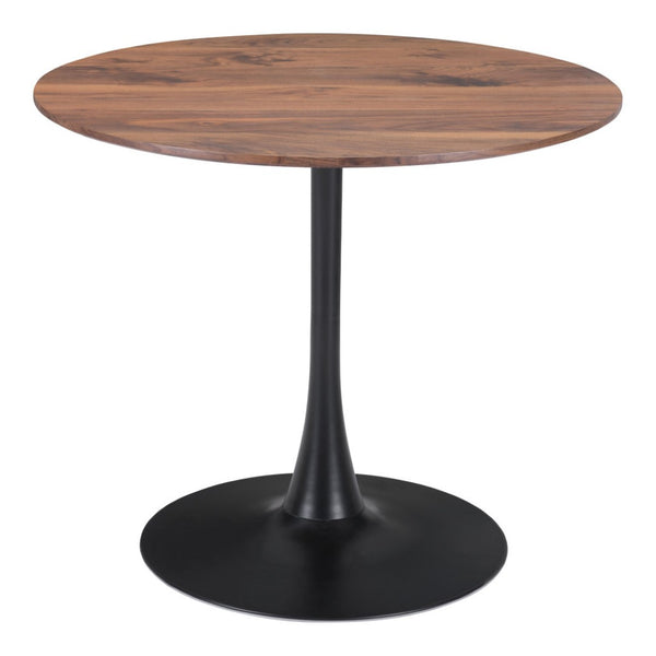 HomeRoots 35" Modern Steel Pedestal Base Dining Table with Round Wood Top for Stylish Dining & Workspaces 386244