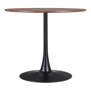 HomeRoots 35" Modern Steel Pedestal Base Dining Table with Round Wood Top for Stylish Dining & Workspaces 386244