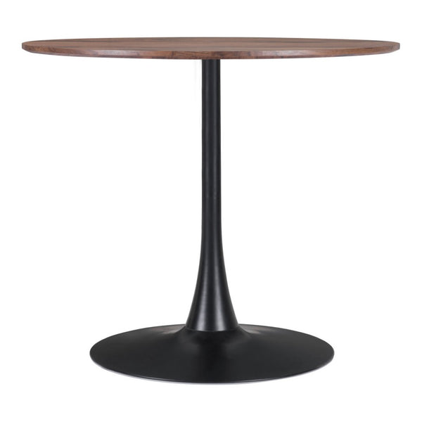 HomeRoots 35" Modern Steel Pedestal Base Dining Table with Round Wood Top for Stylish Dining & Workspaces 386244