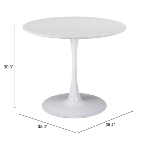 HomeRoots 35" Round Steel Pedestal Base Dining Table - Modern White Finish for 4, Easy Assembly & Timeless Style 386245