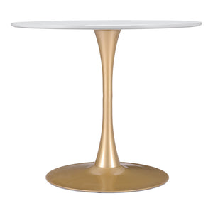 Homeroots 35" White And Gold Rounded Steel Pedestal Base Dining Table   386246