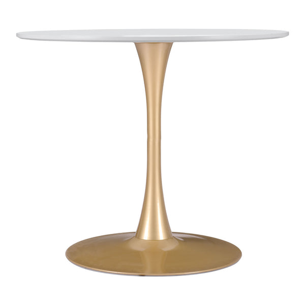 Homeroots 35" White And Gold Rounded Steel Pedestal Base Dining Table   386246