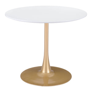 HomeRoots 35" Elegant White and Gold Rounded Pedestal Dining Table - Modern Style for Intimate Gatherings 386246