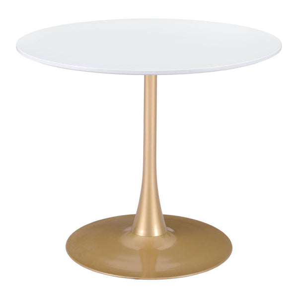 HomeRoots 35" Elegant White and Gold Rounded Pedestal Dining Table - Modern Style for Intimate Gatherings 386246