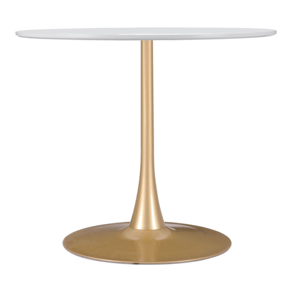 HomeRoots 35" Elegant White and Gold Rounded Pedestal Dining Table - Modern Style for Intimate Gatherings 386246